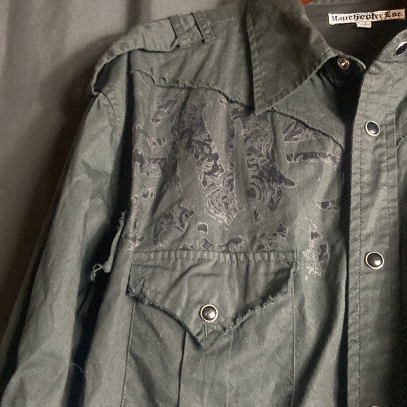 Manchester Esc Other - Manchester Esc Black Embroidery Button Down  Shirt